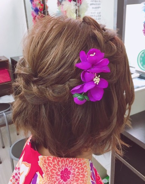 着物レンタルに合ったショートヘアダウン